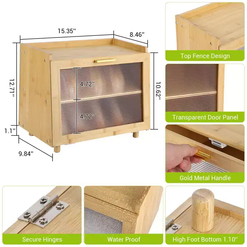 Grande boîte à pain double couche pour comptoir de cuisine, boîte à pain de grande capacité pour le rangement du pain