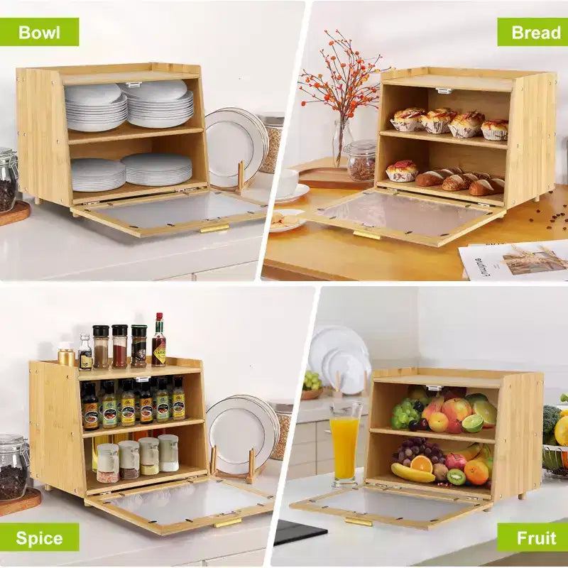 Grande boîte à pain double couche pour comptoir de cuisine, boîte à pain de grande capacité pour le rangement du pain