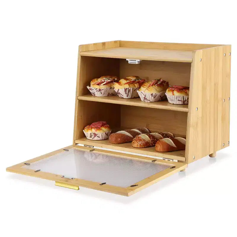 Grande boîte à pain double couche pour comptoir de cuisine, boîte à pain de grande capacité pour le rangement du pain