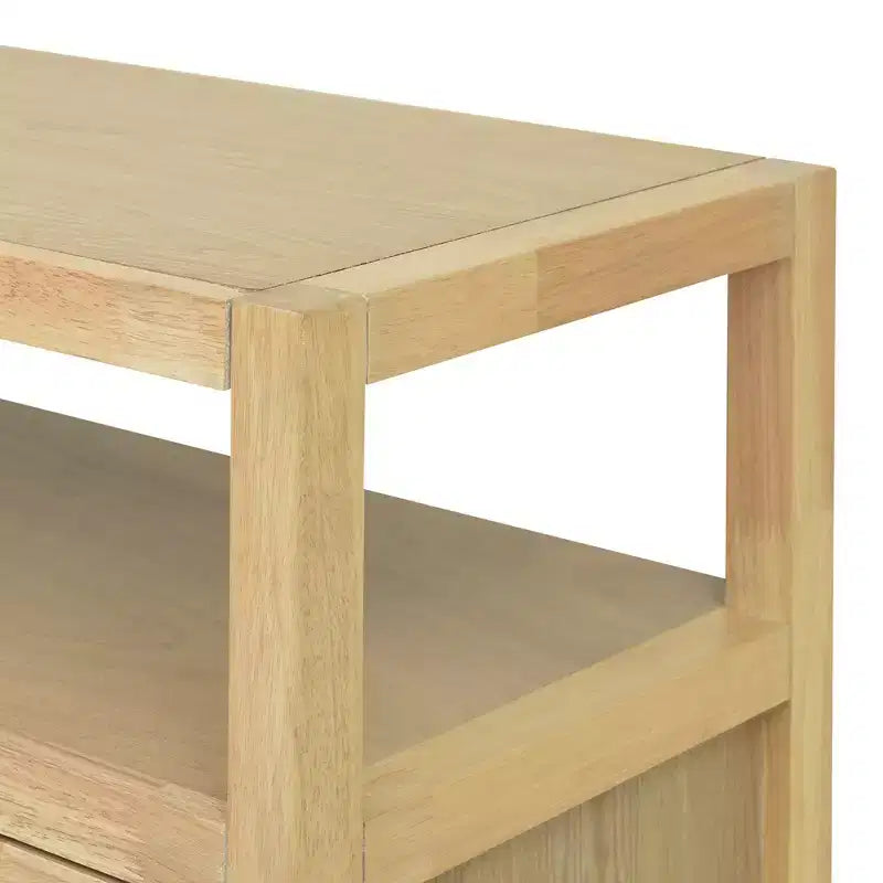 Meuble de rangement en rotin avec cadre en bois massif et étagères réglables sur 3 positions pour salons Naturel