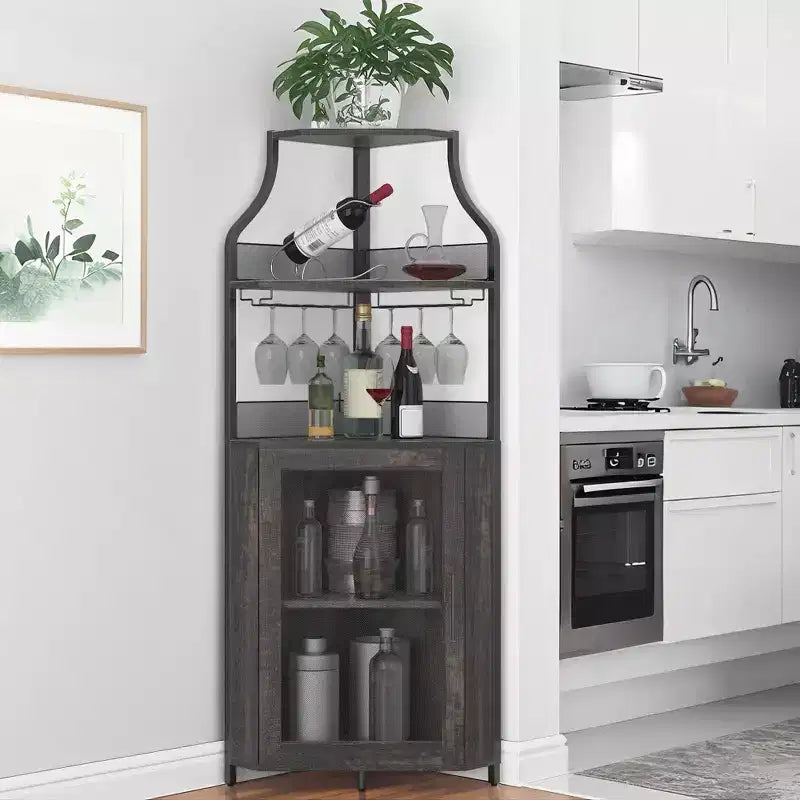 Meuble à vin d'angle, porte-bouteilles en métal pouvant contenir plus de 50 bouteilles et verres, rangement à vin au sol pour cuisine, salle à manger, bureau, bar