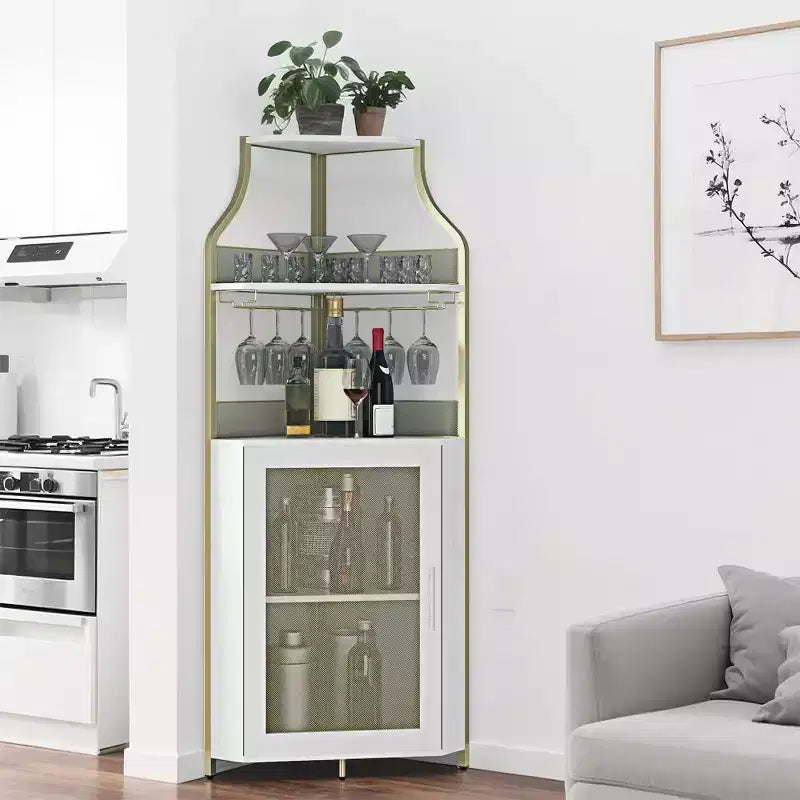 Meuble à vin d'angle, porte-bouteilles en métal pouvant contenir plus de 50 bouteilles et verres, rangement à vin au sol pour cuisine, salle à manger, bureau, bar