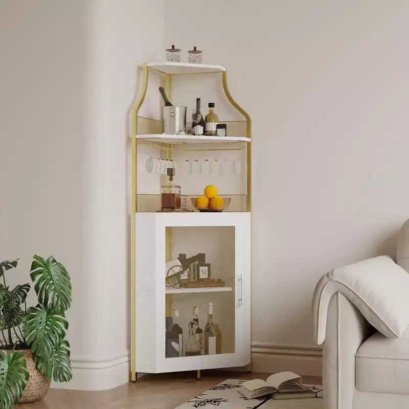 Meuble à vin d'angle, porte-bouteilles en métal pouvant contenir plus de 50 bouteilles et verres, rangement à vin au sol pour cuisine, salle à manger, bureau, bar