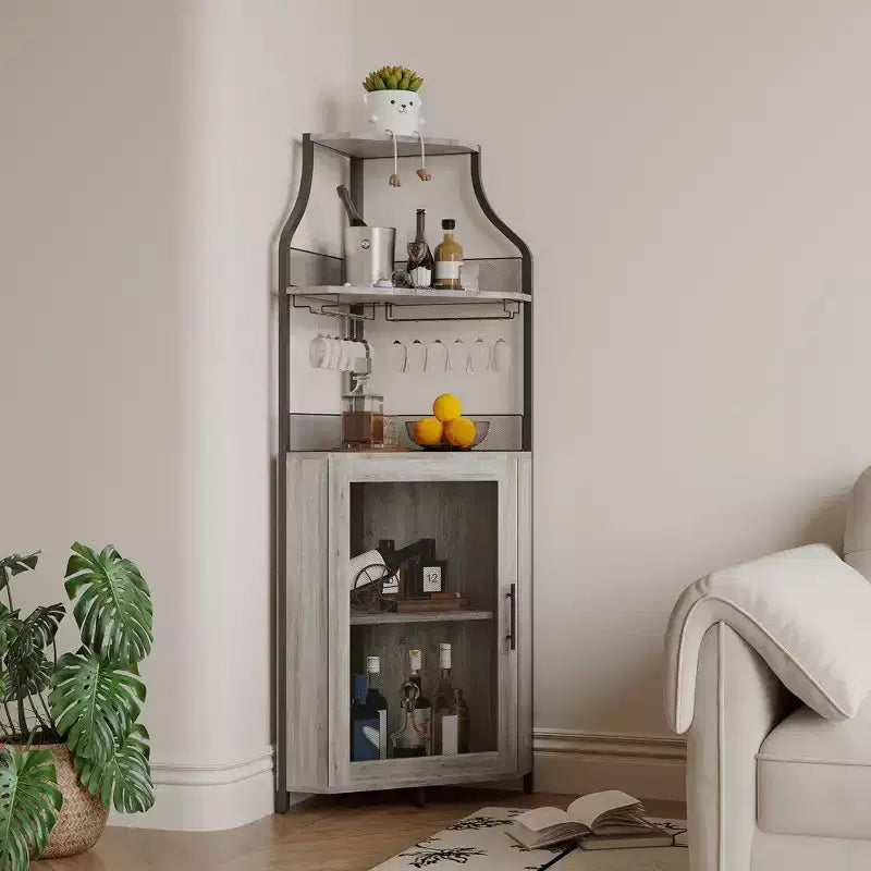 Meuble à vin d'angle, porte-bouteilles en métal pouvant contenir plus de 50 bouteilles et verres, rangement à vin au sol pour cuisine, salle à manger, bureau, bar