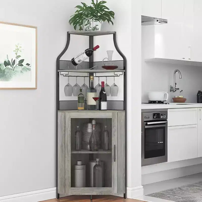 Meuble à vin d'angle, porte-bouteilles en métal pouvant contenir plus de 50 bouteilles et verres, rangement à vin au sol pour cuisine, salle à manger, bureau, bar