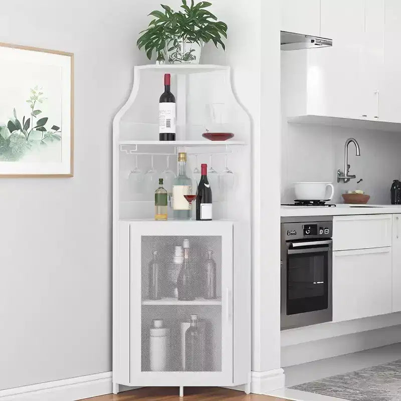 Meuble à vin d'angle, porte-bouteilles en métal pouvant contenir plus de 50 bouteilles et verres, rangement à vin au sol pour cuisine, salle à manger, bureau, bar