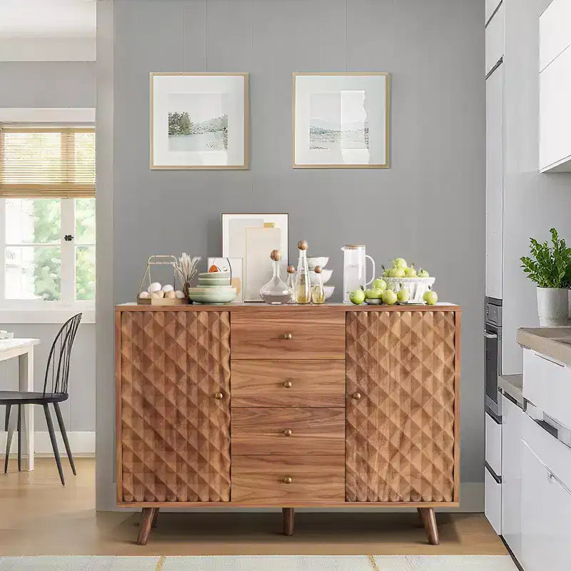 Buffet de cuisine de 120 cm de largeur avec 4 tiroirs, buffet avec rangement, style bois de ferme, buffet avec rangement à 2 portes pour salon