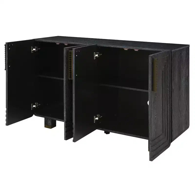 Buffet vintage à 4 portes de 54 po avec rangement et étagères réglables pour salle à manger et salon, noir
