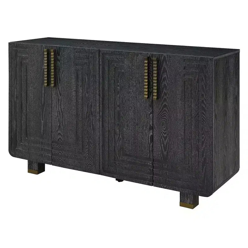 Buffet vintage à 4 portes de 54 po avec rangement et étagères réglables pour salle à manger et salon, noir