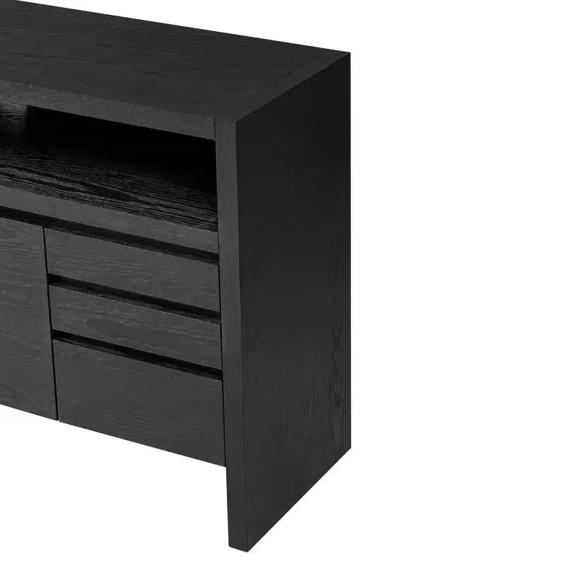 Buffet bahut moderne de 60" avec étagère ouverte de rangement et tiroirs, noir