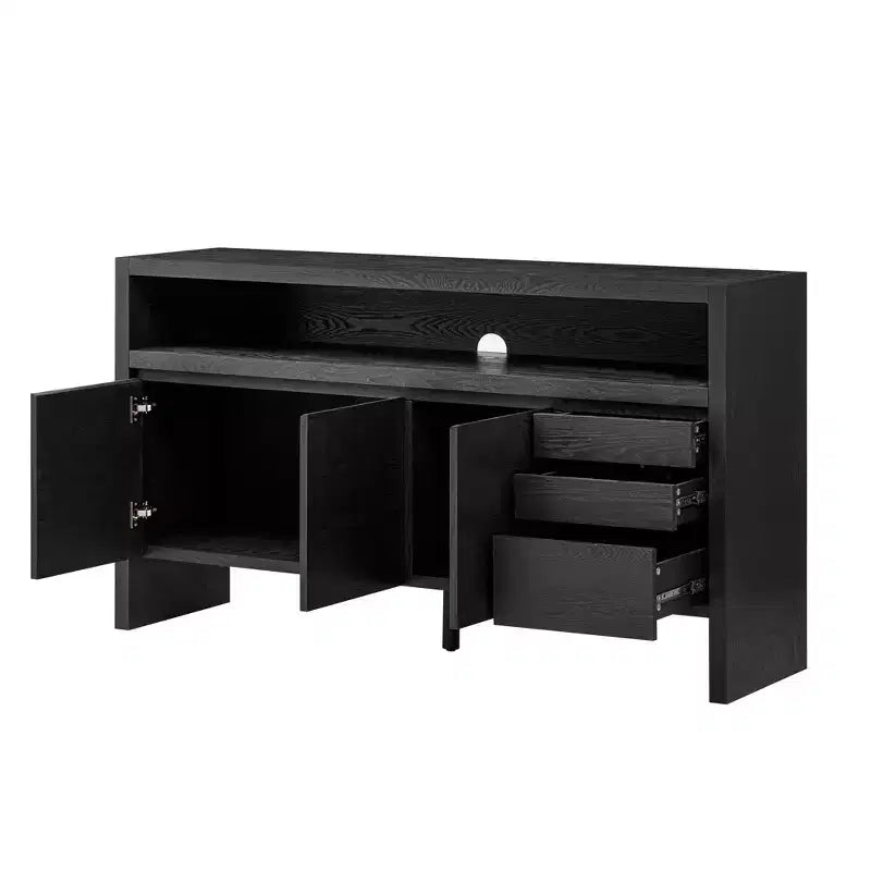 Buffet bahut moderne de 60" avec étagère ouverte de rangement et tiroirs, noir