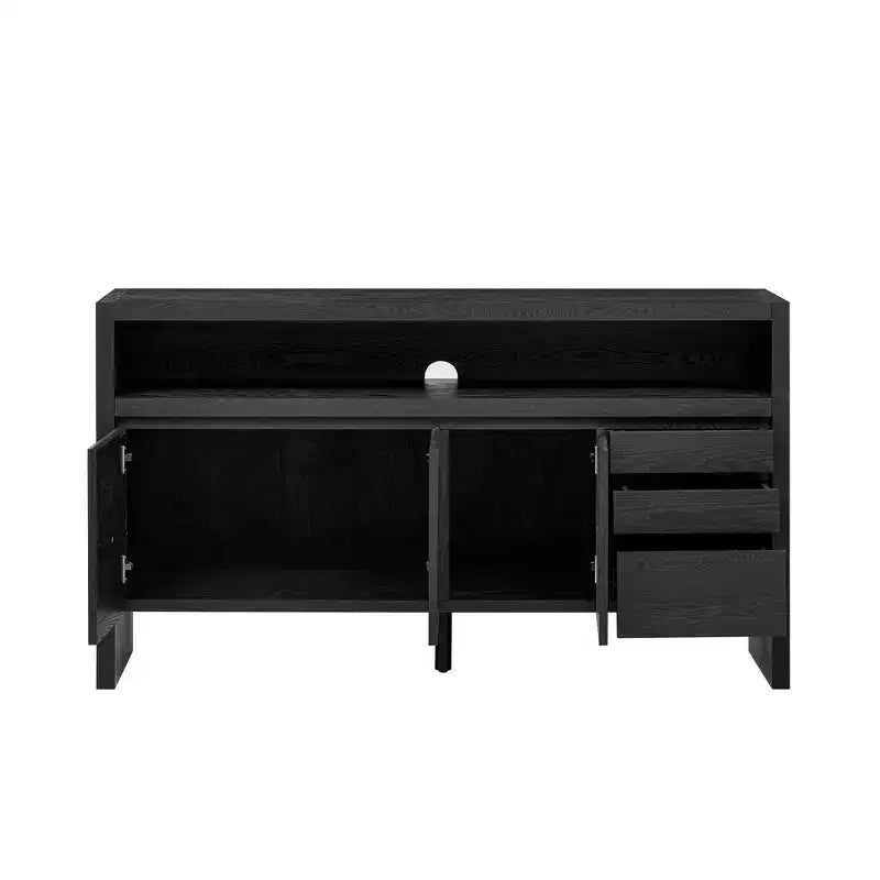 Buffet bahut moderne de 60" avec étagère ouverte de rangement et tiroirs, noir