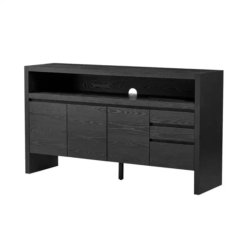 Buffet bahut moderne de 60" avec étagère ouverte de rangement et tiroirs, noir