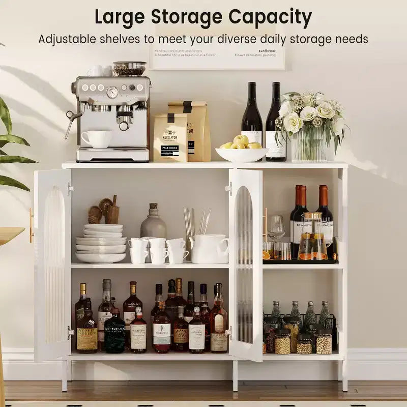 Buffet de 101,6 cm avec portes vitrées, meuble de rangement à étagères ouvertes à 2 niveaux pour salle à manger, cuisine, salon