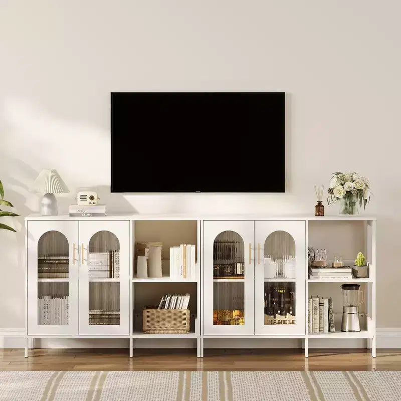 Buffet de 101,6 cm avec portes vitrées, meuble de rangement à étagères ouvertes à 2 niveaux pour salle à manger, cuisine, salon