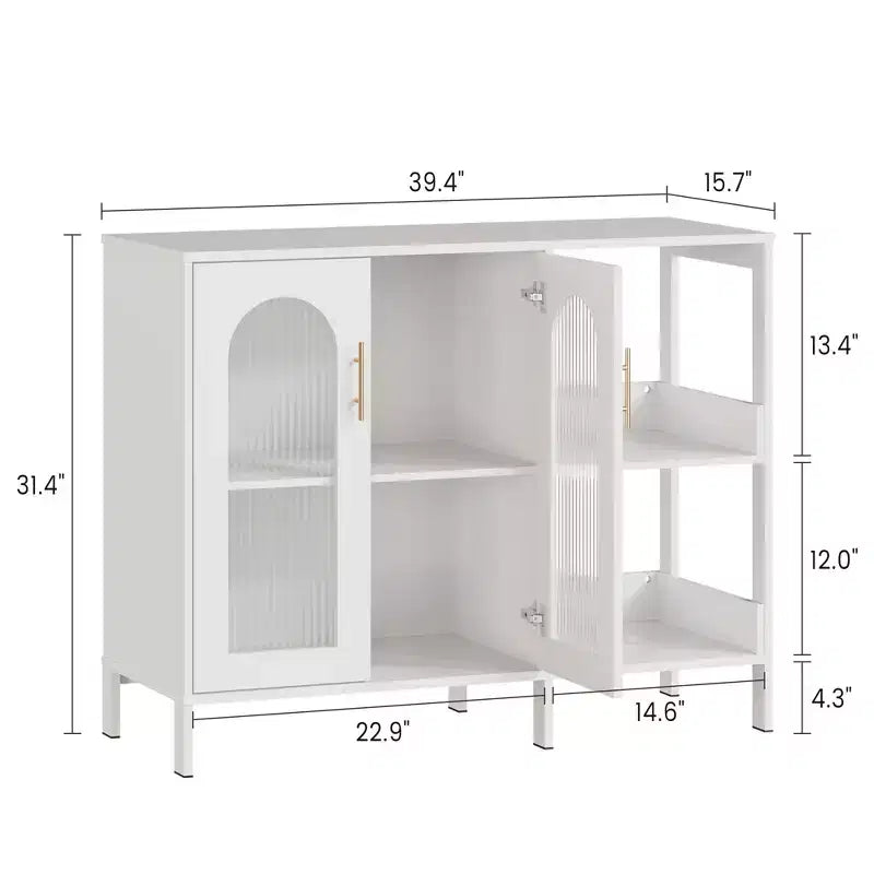 Buffet de 101,6 cm avec portes vitrées, meuble de rangement à étagères ouvertes à 2 niveaux pour salle à manger, cuisine, salon
