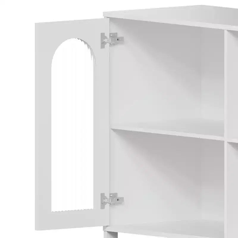 Buffet de 101,6 cm avec portes vitrées, meuble de rangement à étagères ouvertes à 2 niveaux pour salle à manger, cuisine, salon
