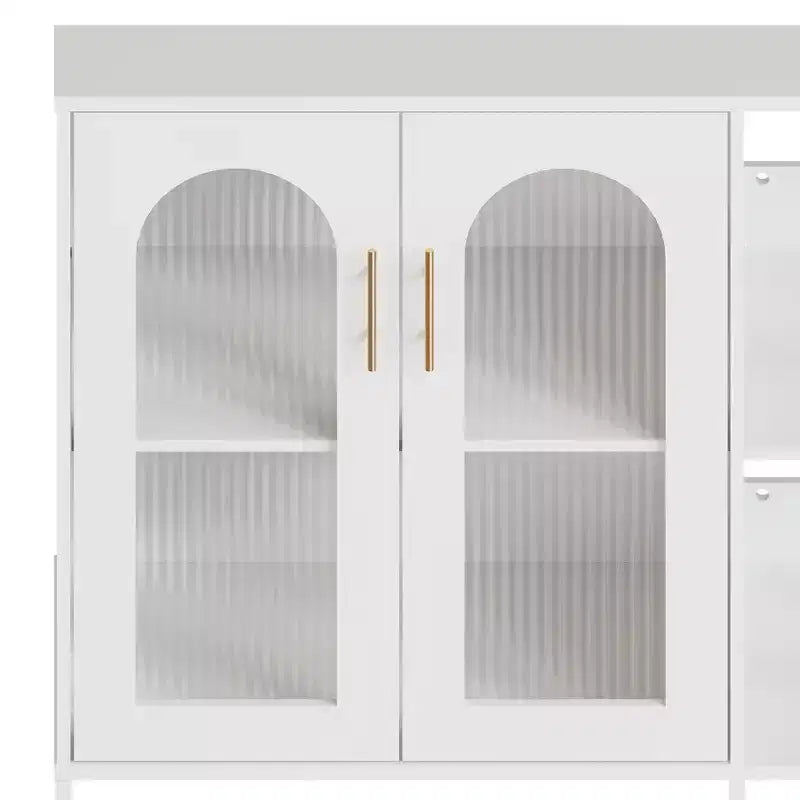 Buffet de 101,6 cm avec portes vitrées, meuble de rangement à étagères ouvertes à 2 niveaux pour salle à manger, cuisine, salon