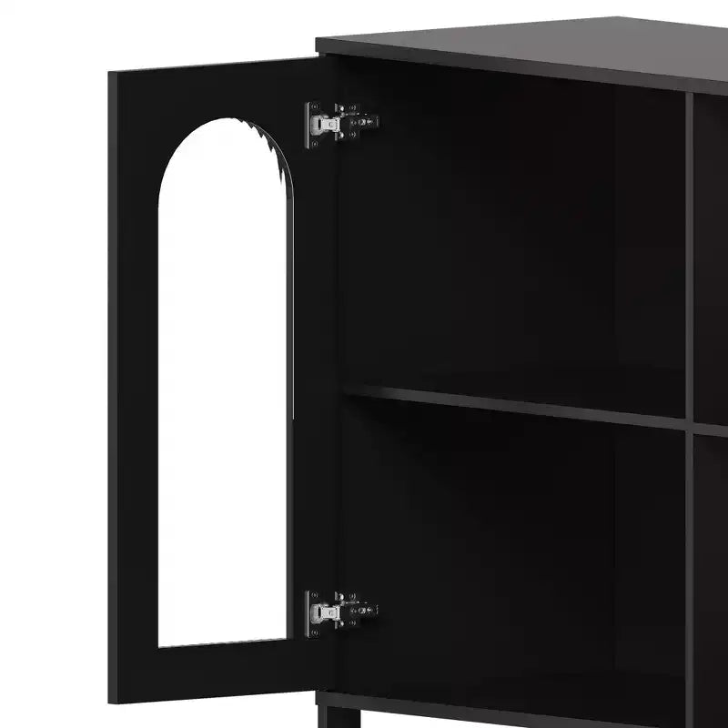Buffet de 101,6 cm avec portes vitrées, meuble de rangement à étagères ouvertes à 2 niveaux pour salle à manger, cuisine, salon