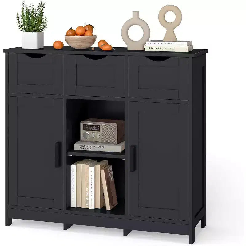 Buffet de ferme moderne avec tiroir et étagère réglable, meuble de rangement de cuisine et bar à café pour salle à manger, noir
