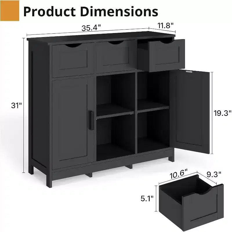 Buffet de ferme moderne avec tiroir et étagère réglable, meuble de rangement de cuisine et bar à café pour salle à manger, noir
