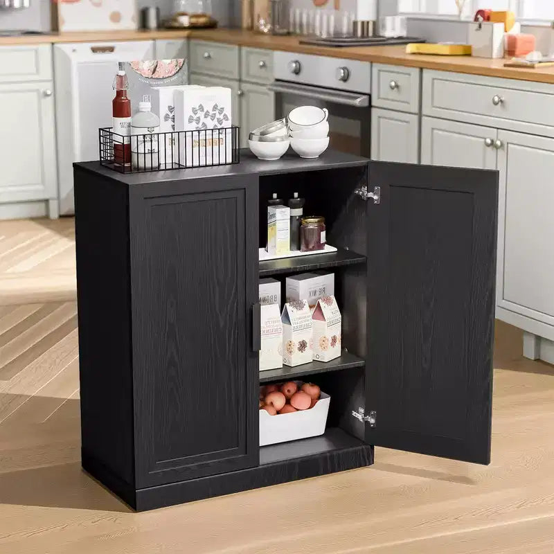 Buffet moderne en bois de 91 cm avec 2 portes et étagère réglable pour salon, salle à manger, entrée, noir