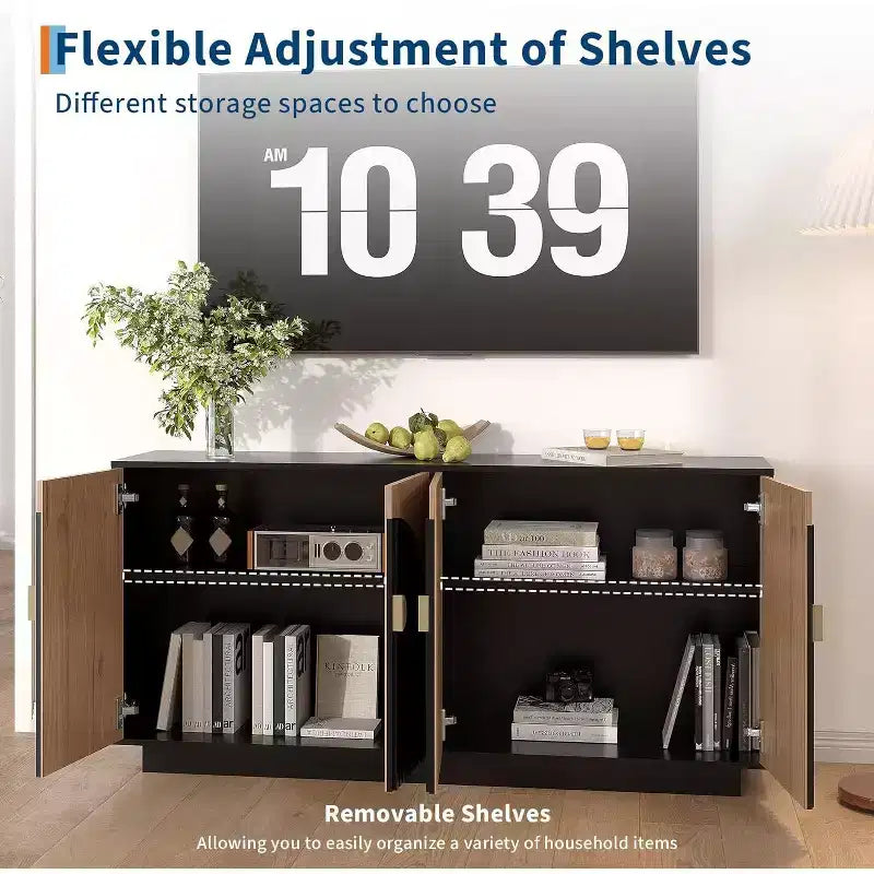 Coolmee Buffet de Bahut Moderne 160 cm, Grand Meuble de Rangement avec Poignées Dorées, et Portes, Table de Buffet pour Bar à Café pour Bureau à Domicile