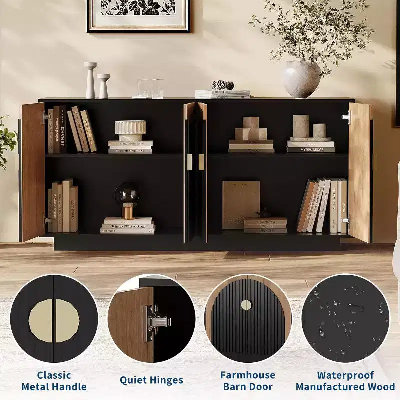Coolmee Buffet de Bahut Moderne 160 cm, Grand Meuble de Rangement avec Poignées Dorées, et Portes, Table de Buffet pour Bar à Café pour Bureau à Domicile