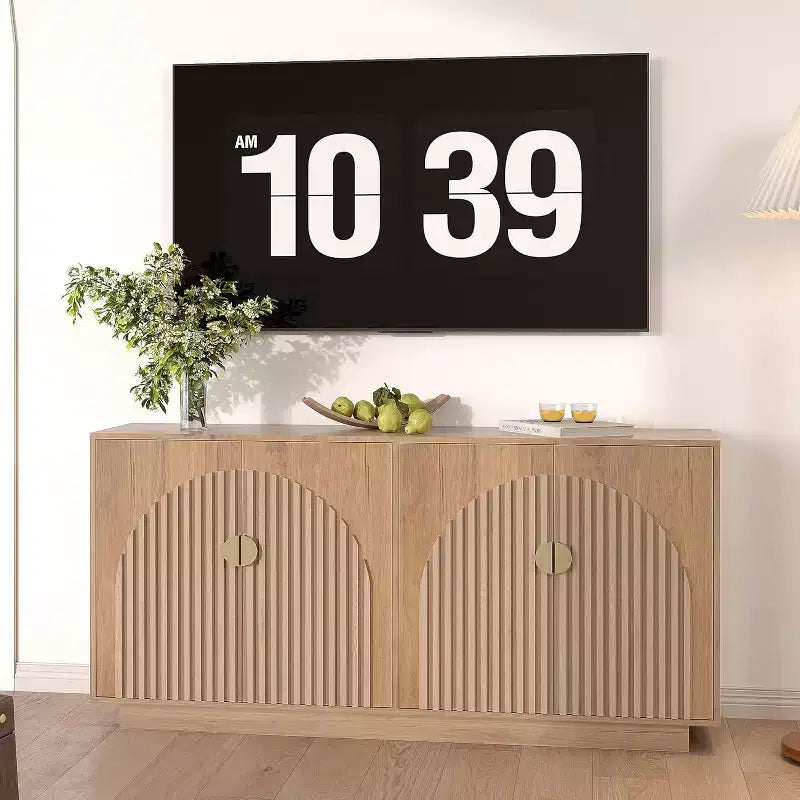 Coolmee Buffet de Bahut Moderne 160 cm, Grand Meuble de Rangement avec Poignées Dorées, et Portes, Table de Buffet pour Bar à Café pour Bureau à Domicile