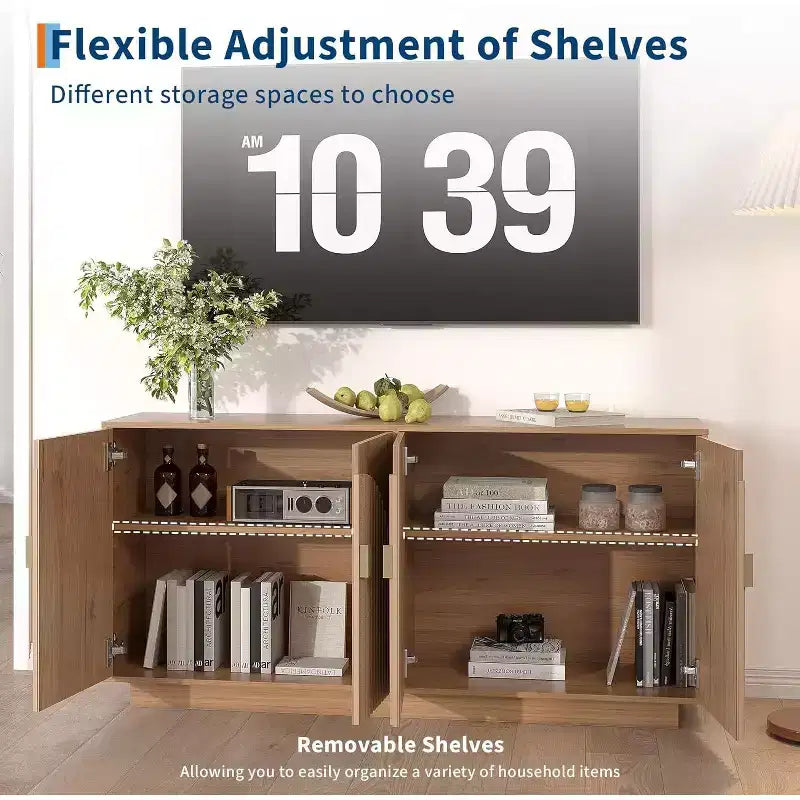 Coolmee Buffet de Bahut Moderne 160 cm, Grand Meuble de Rangement avec Poignées Dorées, et Portes, Table de Buffet pour Bar à Café pour Bureau à Domicile