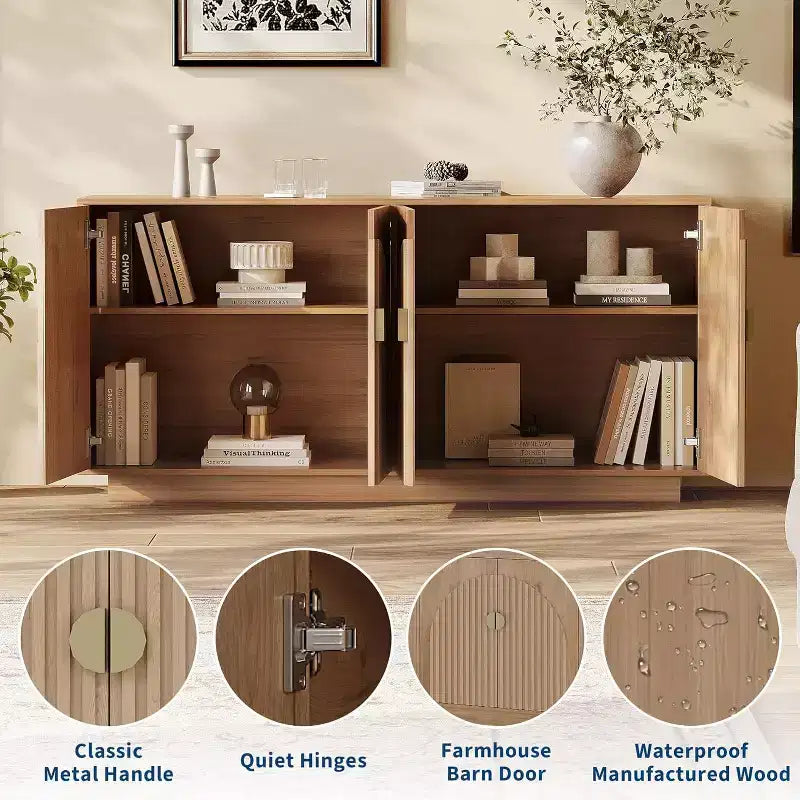 Coolmee Buffet de Bahut Moderne 160 cm, Grand Meuble de Rangement avec Poignées Dorées, et Portes, Table de Buffet pour Bar à Café pour Bureau à Domicile