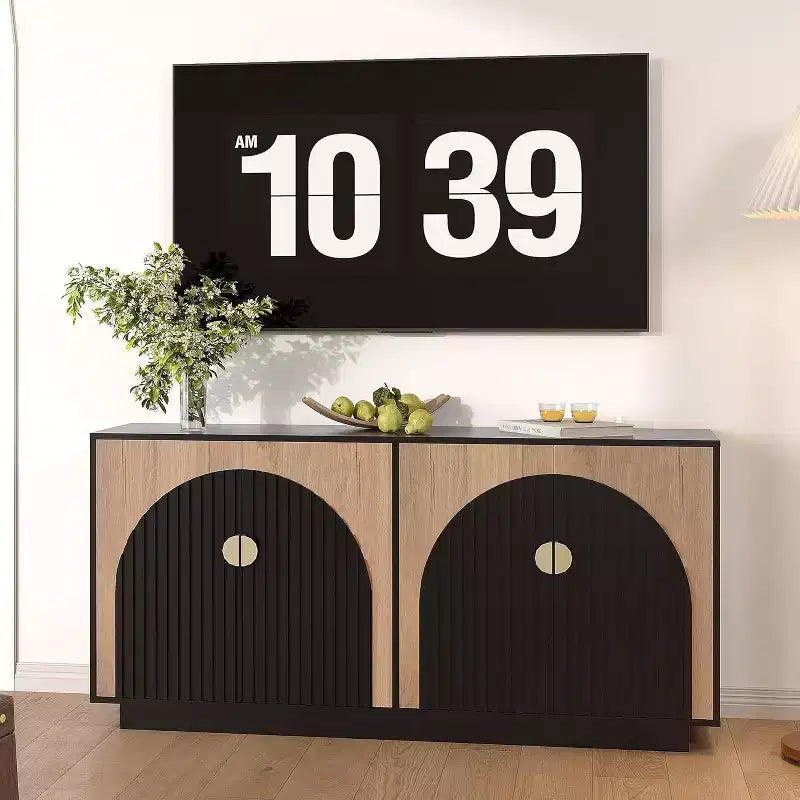 Coolmee Buffet de Bahut Moderne 160 cm, Grand Meuble de Rangement avec Poignées Dorées, et Portes, Table de Buffet pour Bar à Café pour Bureau à Domicile