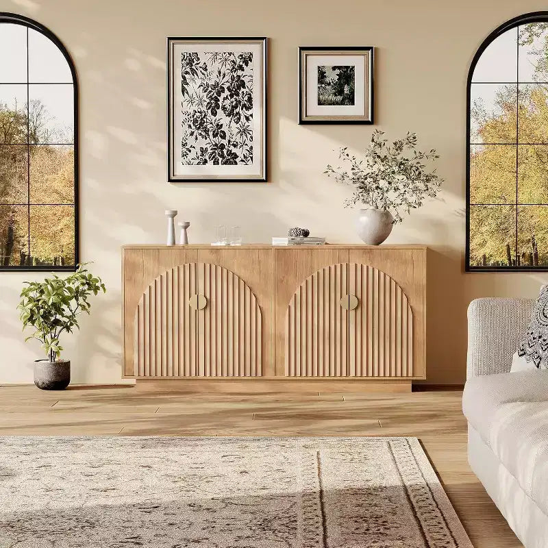 Coolmee Buffet de Bahut Moderne 160 cm, Grand Meuble de Rangement avec Poignées Dorées, et Portes, Table de Buffet pour Bar à Café pour Bureau à Domicile