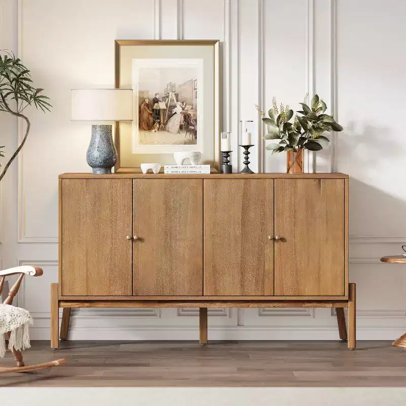 Buffet Bahut Vintage Burns avec meuble de rangement à 4 portes et poignées métalliques