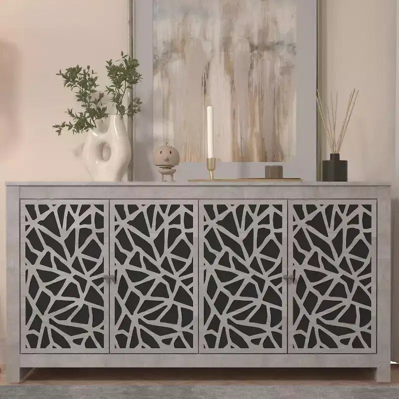 Buffet avec portes à découpes décoratives, noir 58,4 L 15,7 P 30 H