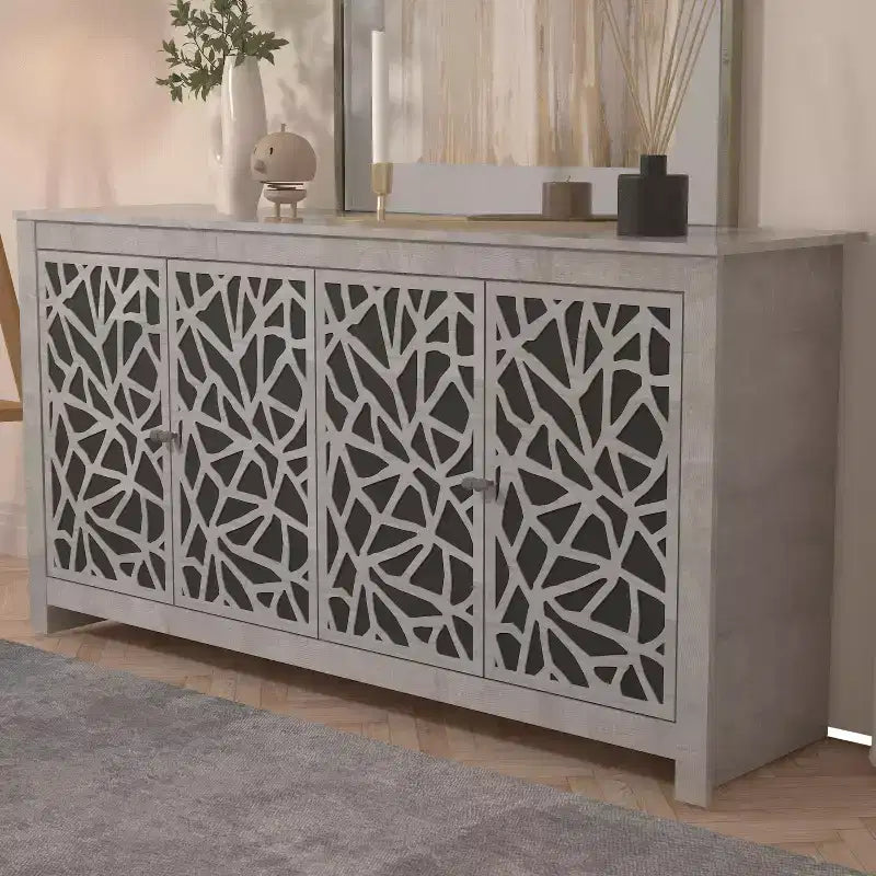 Buffet avec portes à découpes décoratives, noir 58,4 L 15,7 P 30 H