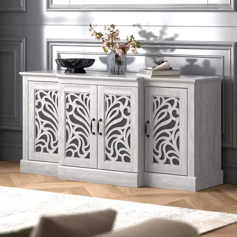 buffet avec portes à découpes traditionnelles gris 60.4 L 18.2 P 29.3 H