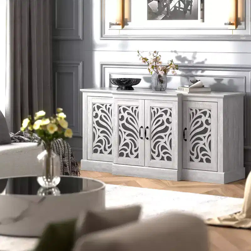 buffet avec portes à découpes traditionnelles gris 60.4 L 18.2 P 29.3 H