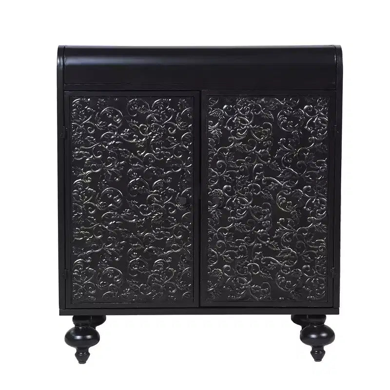 Meuble de rangement artistique décoratif à 2 portes, buffet avec fonction de rangement, avec motif en relief, convient pour l'entrée, le salon Noir antique