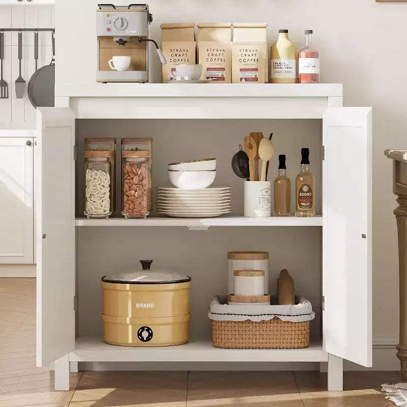 Buffet/Meuble de Rangement Couleur Bois avec Portes en Rotin et Étagère Réglable, Meuble d'Appoint pour Salon