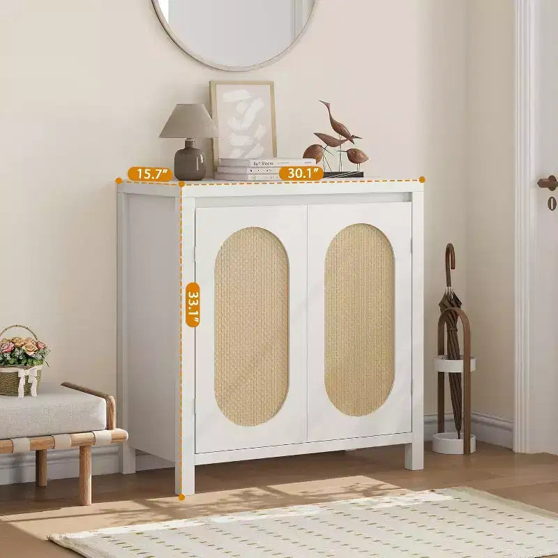 Buffet/Meuble de Rangement Couleur Bois avec Portes en Rotin et Étagère Réglable, Meuble d'Appoint pour Salon