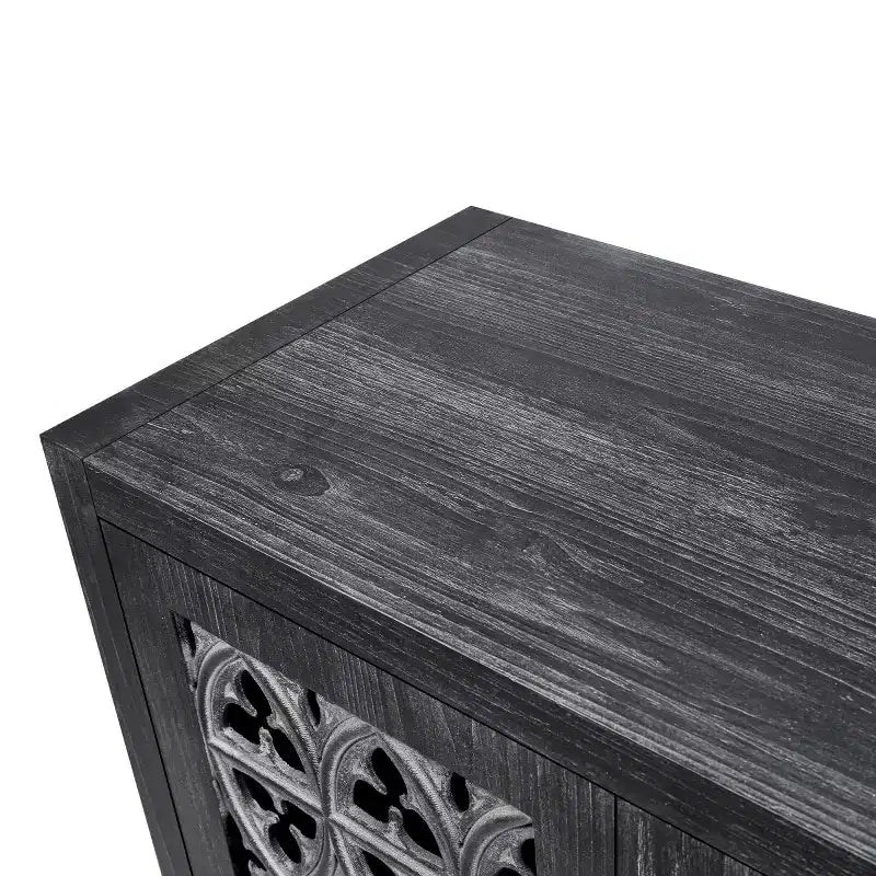 Bahut buffet de ferme vintage de 60 po, crédence en bois vieilli avec portes ajourées sculptées -