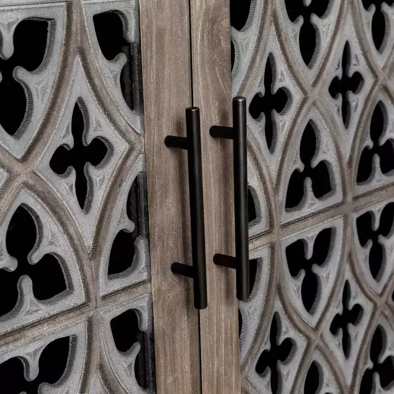 Bahut buffet de ferme vintage de 60 po, crédence en bois vieilli avec portes ajourées sculptées -