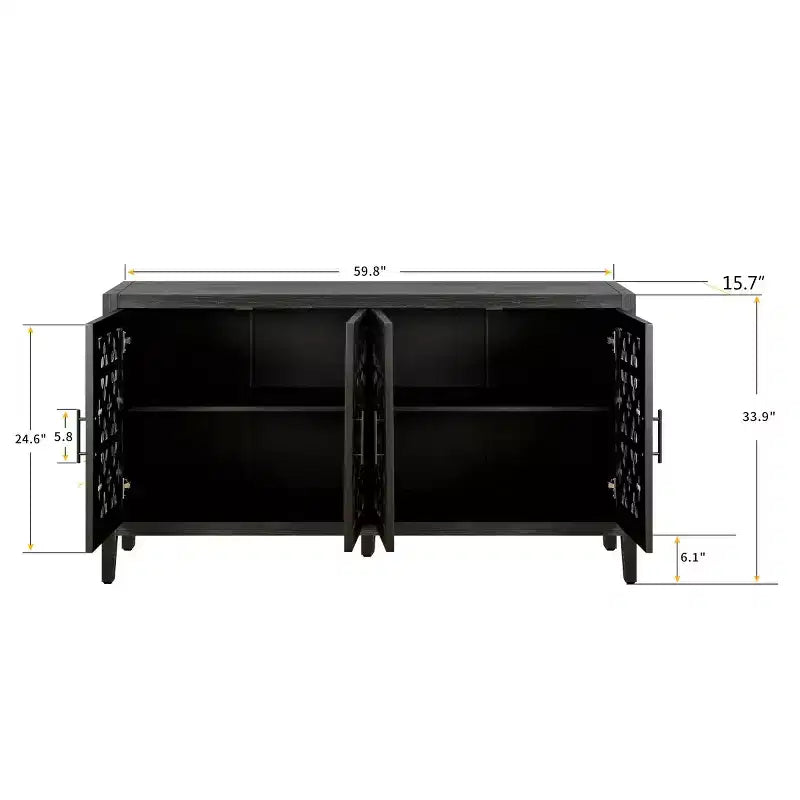 Bahut buffet de ferme vintage de 60 po, crédence en bois vieilli avec portes ajourées sculptées -