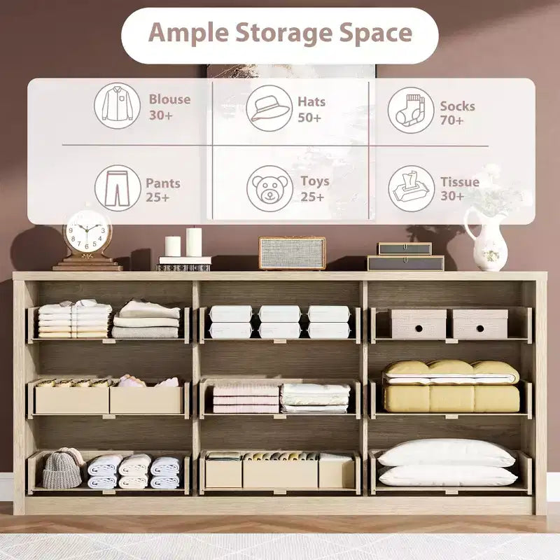 Commode 9 tiroirs pour chambre à coucher, grande commode moderne, organisateur de rangement en bois pour salon, couloir et entrée