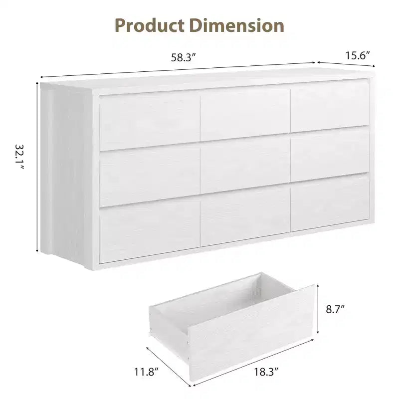 Commode 9 tiroirs pour chambre à coucher, grande commode moderne, organisateur de rangement en bois pour salon, couloir et entrée
