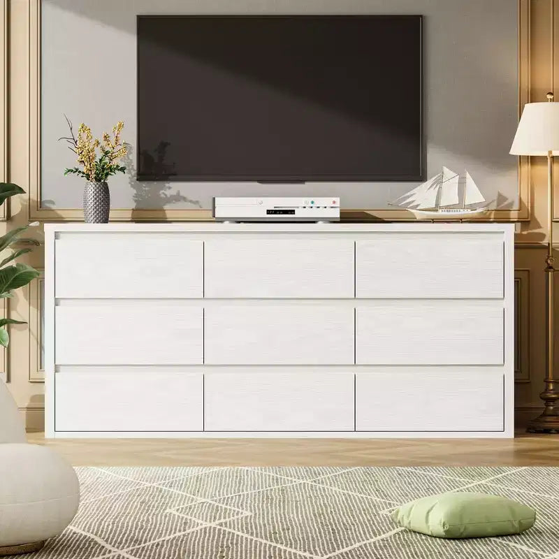 Commode 9 tiroirs pour chambre à coucher, grande commode moderne, organisateur de rangement en bois pour salon, couloir et entrée
