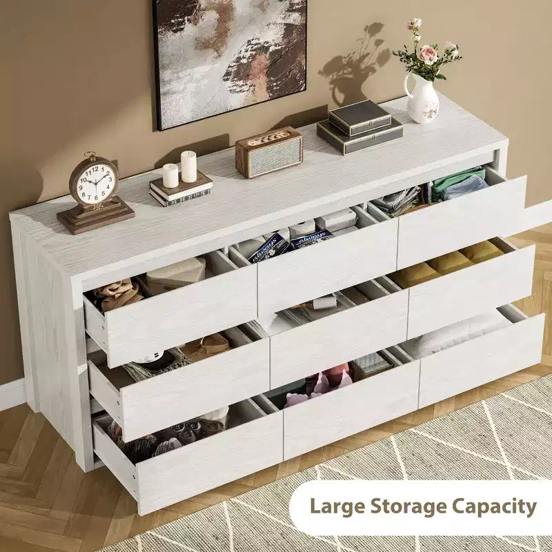 Commode 9 tiroirs pour chambre à coucher, grande commode moderne, organisateur de rangement en bois pour salon, couloir et entrée