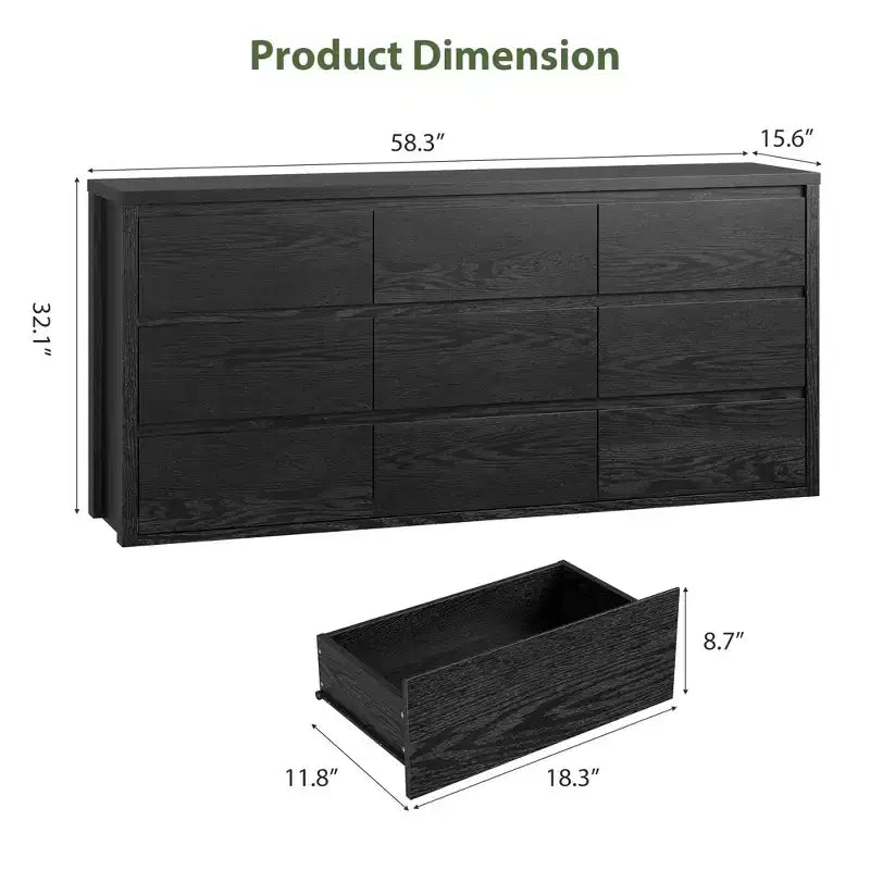 Commode 9 tiroirs pour chambre à coucher, grande commode moderne, organisateur de rangement en bois pour salon, couloir et entrée