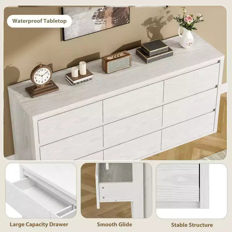 Commode 9 tiroirs pour chambre à coucher, grande commode moderne, organisateur de rangement en bois pour salon, couloir et entrée